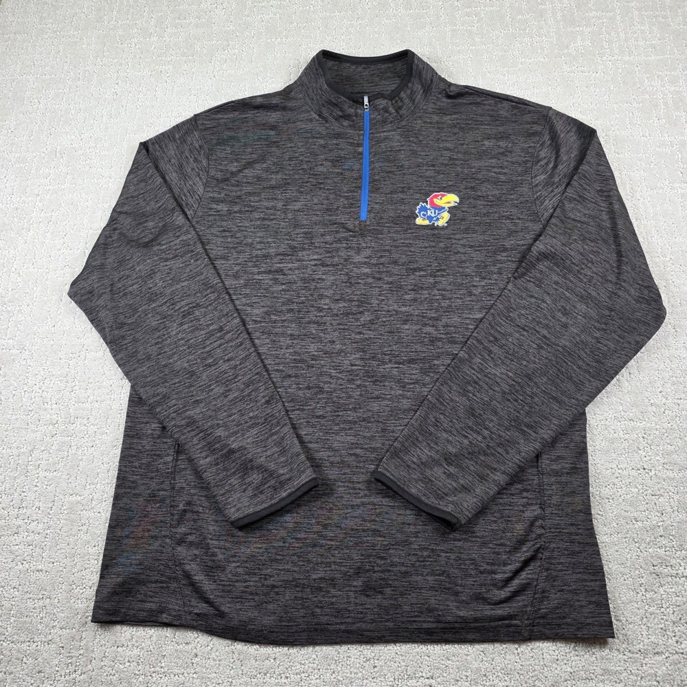 Campus Heritage Kansas Jayhawks Mens Medium Black Space Dye Quarter Zip Pullover